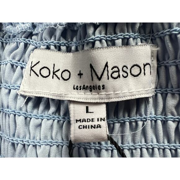 KOKO + MASON WOMENS SIZE LARGE OFF SHLDR JACQUARD LINED MIDI DRESS BLUE NEW - Picture 4 of 14